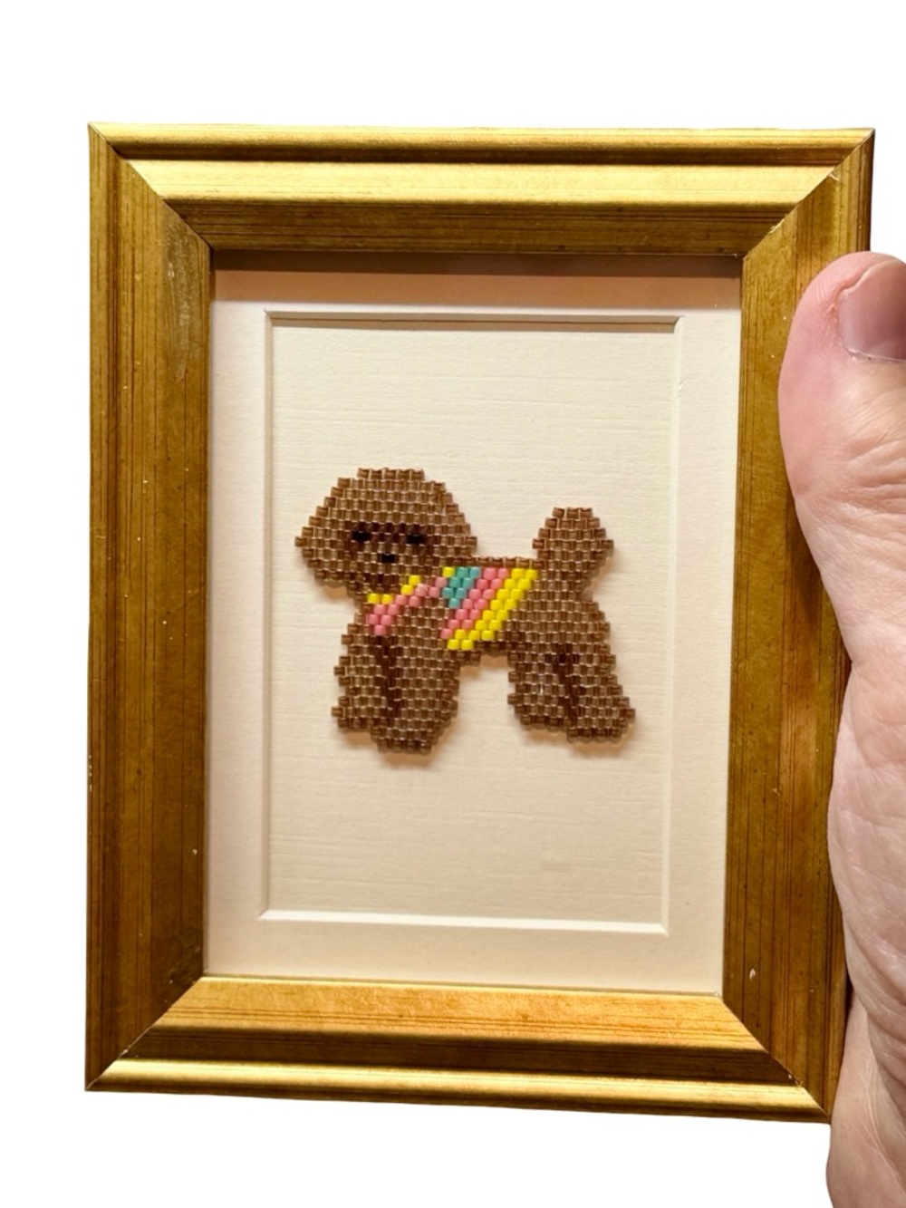 Handmade Beaded Poodle Art Framed Mini Dog Decor 4x5